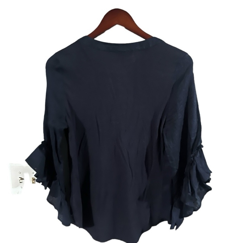 NWT INC Ruffle-Sleeve Linen-Blend Top Sz M - Picture 3 of 8